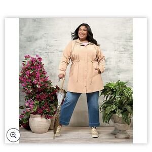 NWT! Susan Graver Water Resistant Anorak Jacket with Hood Tan Size 1X